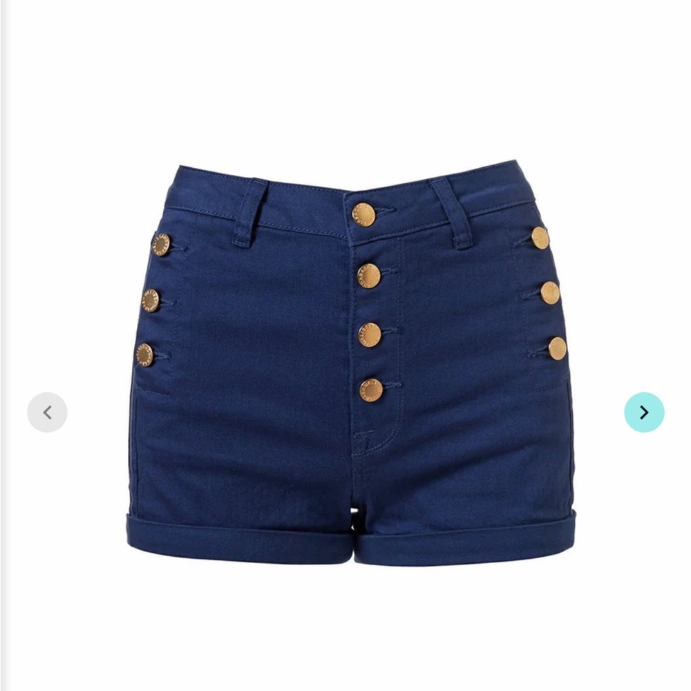 Navy Blue Buttoned Women's Shorts
